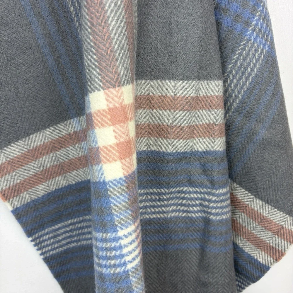 100% Cashmere Large Scarf Womens Blue Plaid Fringe Travel Luxury Soft Wrap Money